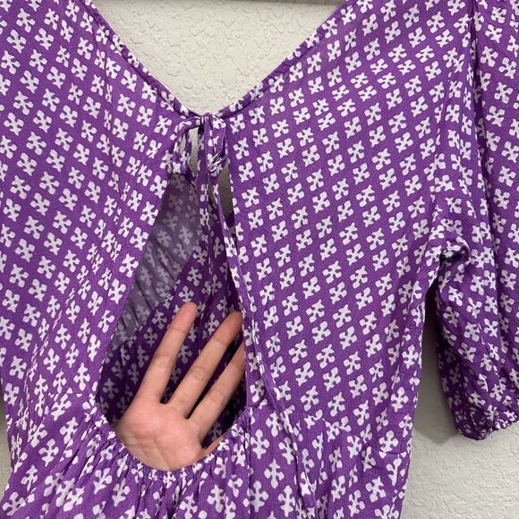 NWOT XIRENA Puff-Sleeve Nissa Babydoll Mini Dress in Purple Clover Print - Picture 9 of 15